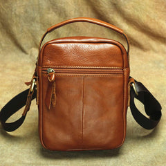 Brown Leather Men's Vertical Messenger Bag Side Bag Tablet Bag For Men - imessengerbags