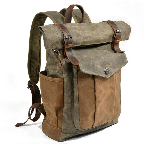 Green Travel waxed canvas backpack waxed canvas laptop bag