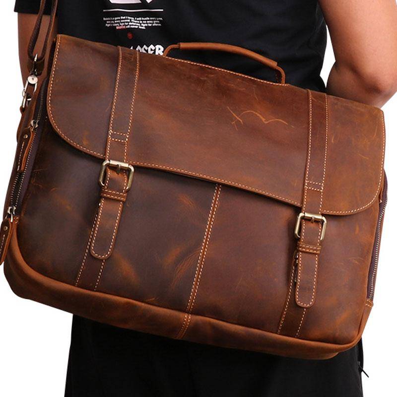 Men's Real Tan Leather Vintage Brown Messenger Shoulder Laptop Bag  Briefcase