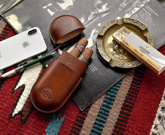 Cool Brown Leather Mens 2pcs Cigar Case Cool Custom Leather Cigar Case for Men - imessengerbags