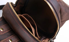 Genuine Leather Mens Cool Chest Bag Sling Bag Crossbody Bag Travel Bag Hiking Bag for men