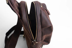 Genuine Leather Mens Cool Chest Bag Sling Bag Crossbody Bag Travel Bag Hiking Bag for men