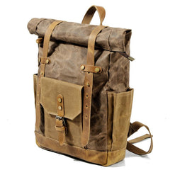 Cool Canvas Leather Mens Green Large Waterproof Travel Backpack Computer Hiking Backpack for Men - imessengerbags