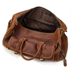 Cool Brown Leather Men's Overnight Bag Travel Bag Luggage Weekender Bag For Men - imessengerbags