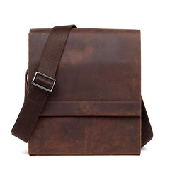 Dark Brown Casual Leather 8 inches Shoulder Vertical Postman Bag Messenger Bags Courier Bag for Men - imessengerbags