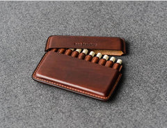 Handmade Brown Leather Slim Mens 10pcs Cigarette Holder Case Cool Custom Cigarette Case for Men - imessengerbags