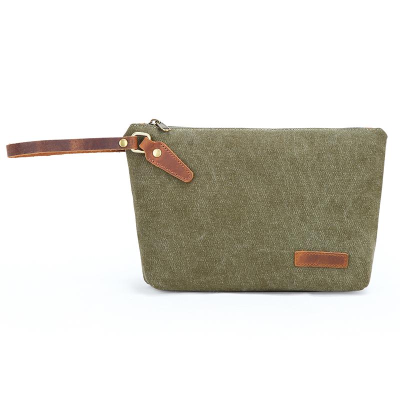 Canvas Leather Mens Small Black Storage Bag Green Clutch Bag Brown Envelope Bag for Men - imessengerbags