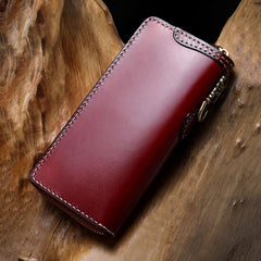 Handmade Leather Mens Chain Biker Wallet Tibetan Cool Leather Wallet Long Phone Wallets for Men - imessengerbags