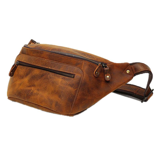 Vintage Brown leather crossbody belt bag for men