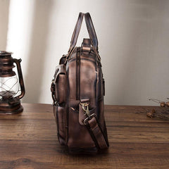 Cool Leather Men Vintage Briefcase 14inch Work Bags Handbag Shoulder Bags For Men - imessengerbags