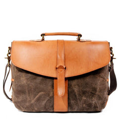 Waxed Canvas Leather Mens Casual 14'' Messenger Bag Side Bag Computer Bag For Men - imessengerbags