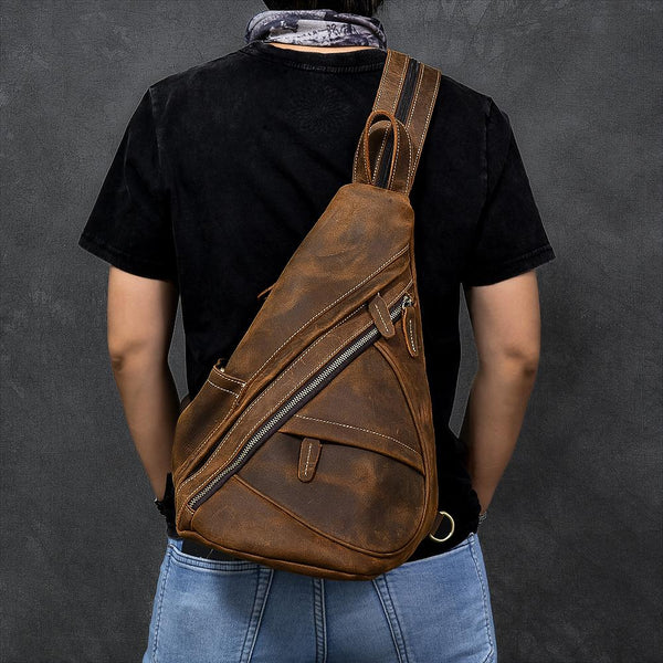 Men Shoulder Bag Waterproof Lattice Cylinder Round Sports Black Sling Bag