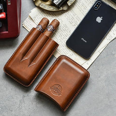 Cool Brown Leather Mens 3pcs Cigar Case Cool Custom Leather Cigar Case for Men - imessengerbags