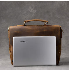 Leather Mens Brown Briefcase 14'' Laptop Bag Messenger Bag Shoulder Bag For Men - imessengerbags