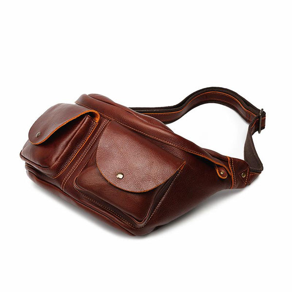 Brown Leather crossbody sling bag for men