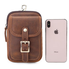 Brown Leather Cell Phone Holster Waist Pouches Belt Pouch Belt Bag For Men - imessengerbags
