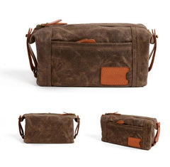 Cool Canvas Leather Mens Large Clutch Bag Handbag Storage Bag Wash Bag For Men - imessengerbags