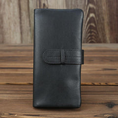 Black Leather Men's Bifold Long Wallet with Coin Pocket Billfold Wallet Card Wallet For Men - imessengerbags