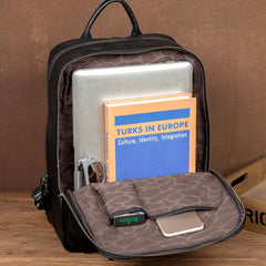 Fashion Black Mens Leather 15-inches Computer Backpack Black Travel Backpacks School Backpacks for men - imessengerbags