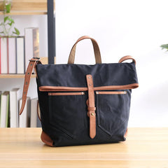 Canvas Leather Mens 13'' Khaki Side Bag Courier Bag Messenger Bag Black Shoulder Bag for Men - imessengerbags