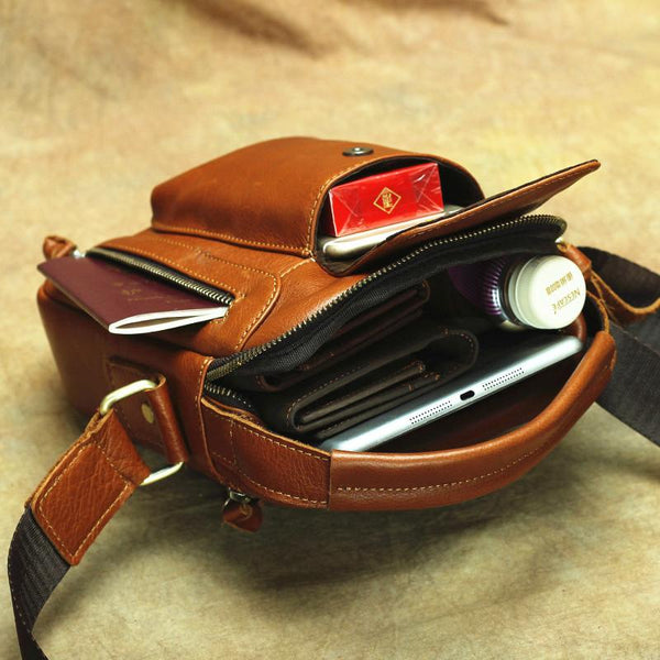 Brown Leather Men's Vertical Messenger Bag Side Bag Tablet Bag For Men ...