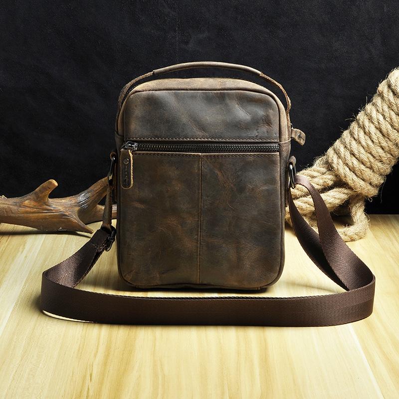 Casual Dark Coffee Leather Messenger Bag Men's 8 inches Side Bag Verti –  imessengerbags