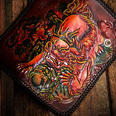 Handmade Leather Chinese Lion Mens Chain Biker Wallet Cool Leather Wallet With Chain Wallets for Men - imessengerbags