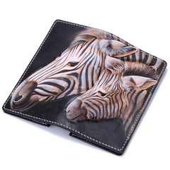 Handmade Leather Zebra Tooled Mens Chain Biker Wallet Cool Leather Wallet With Chain Wallets for Men - imessengerbags