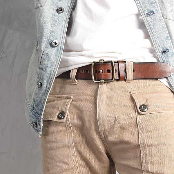 Genuine Leather Black Hollow Fashion Belt Khaki Belt Brown Long Belt Slim Belt for Men - imessengerbags