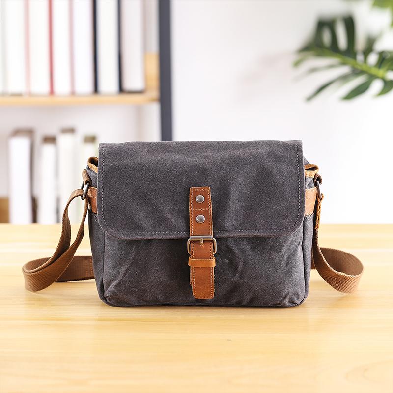 Canvas Leather Mens DSLR Camera Bag Side Bag Green Small Messenger Bag for Men - imessengerbags