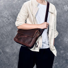 Cool Leather Mens 8‘’ Red Brown Small Side Bag Small Messenger Bag Shoulder Bag For Men - imessengerbags