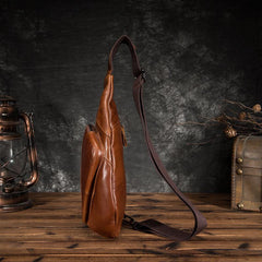 Cool Brown Leather Men's Sling Bag Chest Bag One Shoulder Backpack For Men - imessengerbags