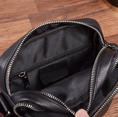 Black Leather Mens Tablet Messenger Bag Small Side Bag Black Shoulder Bag For Men - imessengerbags
