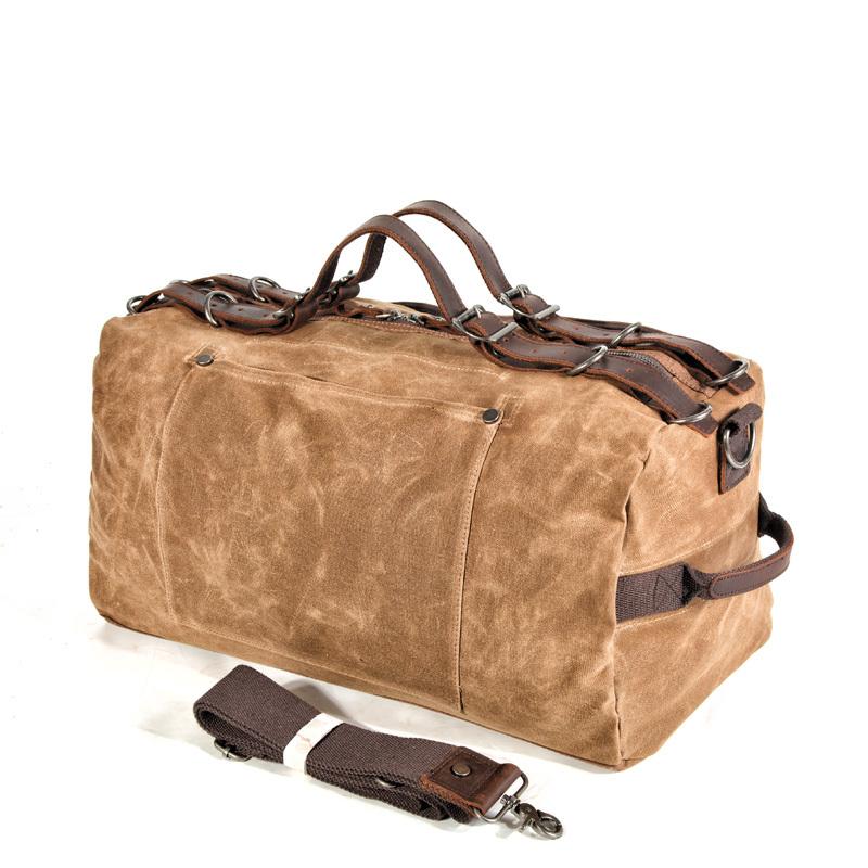 Casual Waxed Canvas Leather Mens Military Style Travel Weekender Bag Duffle Bag for Men - imessengerbags