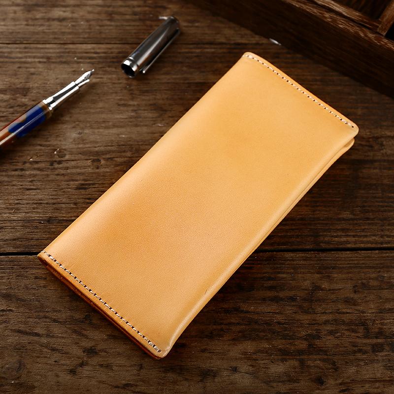 Casual Retro Leather Mens Wine Red Slim Long Wallet Light Beige Bifold Card Wallet Clutch Wallet For Men - imessengerbags