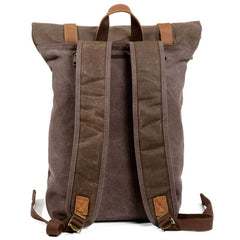 Green Waxed Canvas Leather Mens Cool Backpack Canvas Travel Backpack Canvas School Backpack for Men - imessengerbags