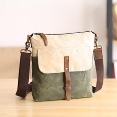 Wax Canvas Leather Mens Small Waterproof Vertical Green Side Bag Courier Bag Messenger Bag for Men - imessengerbags