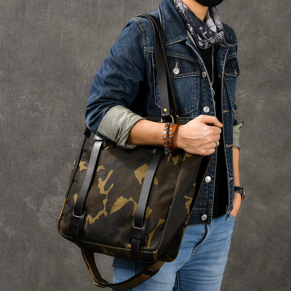 Camouflage Canvas Tote For Men Tote Waxed Canvas Tote Bag Camouflage Tote Bag On Shoulder Mens