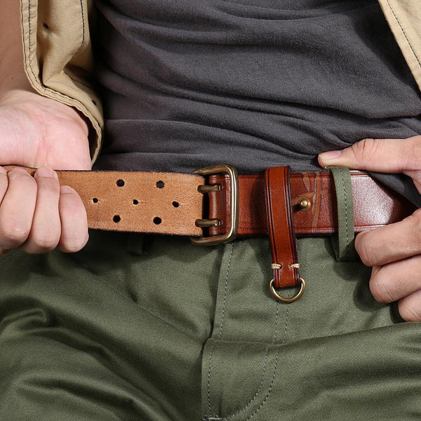 Handmade Leather Mens Casual Black Belt Double Holes Belt Brown Belt For Men - imessengerbags