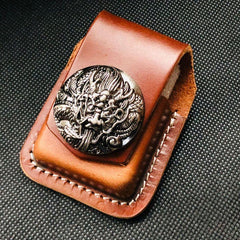 Brown Handmade Leather Mens Horse Zippo Lighter Holders Lighter Case For Men - imessengerbags