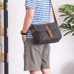 Canvas Leather Mens DSLR Camera Bag Side Bag Green Small Messenger Bag for Men - imessengerbags