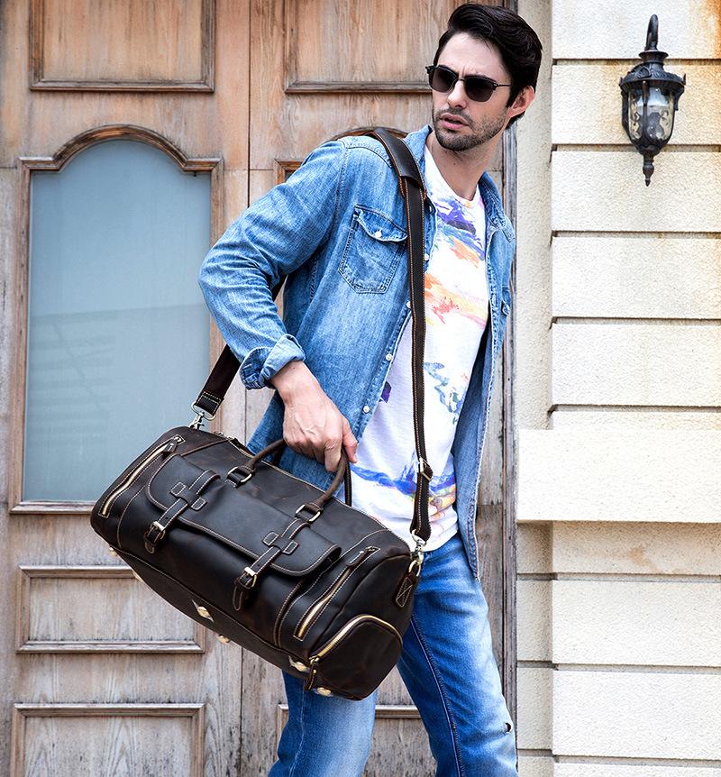 Cool Brown Leather Men's Overnight Bag Travel Bag Luggage Weekender Bag For Men - imessengerbags