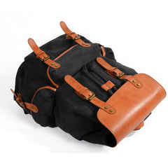 Black Waxed Canvas Mens Waterproof Large Hiking Bag Travel Bag 15.6‘’ Computer Bag for Men - imessengerbags