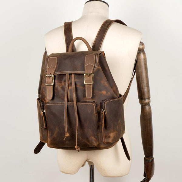Dark Brown Mens Leather 13 inches Laptop Computer Backpacks Cool Travel Backpacks School Backpacks for men - imessengerbags