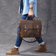 Leather Mens Brown Briefcase 14'' Laptop Bag Messenger Bag Shoulder Bag For Men - imessengerbags