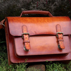 Handmade Leather Cool Mens Brown Briefcase Messenger Bag School Bag for men - imessengerbags