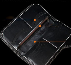 Handmade Leather Monster Mens Chain Biker Wallet Cool Leather Wallet Long Phone Wallets for Men - imessengerbags