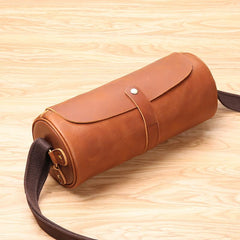 Black Leather Mens Brown Barrel Postman Bag Brown Bucket Messenger Bag Side Bag For Men - imessengerbags