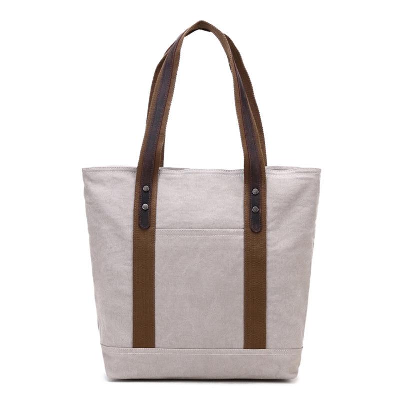 Casual Canvas Leather Womens Mens Large White Tote Bag Shoulder Bag Khaki Tote Purse For Women - imessengerbags