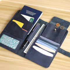 Blue Handmade Leather Mens Passport Wallet Travel Wallet Ticket Holder For Men - imessengerbags